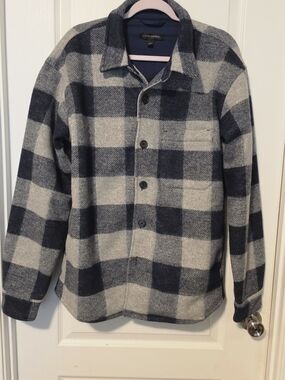 Banana Republic Men's Grey & Black Plaid Button-Up Jacket